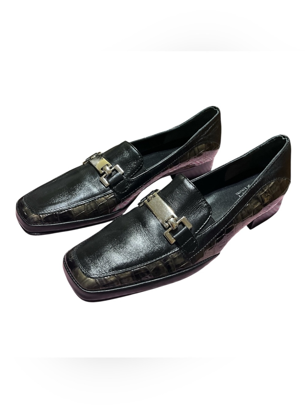 Amalfi by Rangoni Black Leather Loafers w/ Multi toned  Croc Trim